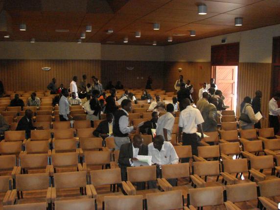 Students and delegates leaving auditorium during a conference break in 2009